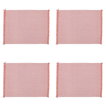 4x 4pc Belle Abby Stripe Cotton Blend 2-Side Placemat Set 48x33cm -Terracotta