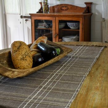 Belle Textured Check Cotton Table Runner Earth 150cm Brown