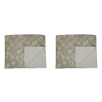 2PK Belle Myrtle Chambray Table Runner 150x45cm Rectangle - Sage