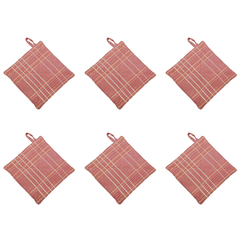 6PK Belle Textured Check Cotton Pot Holder/Trivet 20x20cm Square - Fig