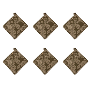 6PK Belle Fig Tree Cotton Pot Holder/Trivet 20x20cm Square - Burnt Olive