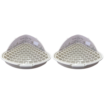 2PK Nature Island Corner 25x20cm w/Clips Cat/Dog Poop Pet Litter Tray Small White