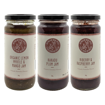 Australian Bush Spices Riberry/Raspberry, Lemon Myrtle/Mango, Plum Jam
