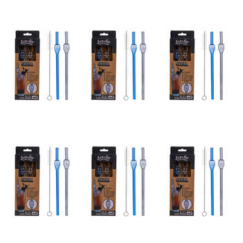 6x 2pc Eco-To-Go Glass Straw Skull Heart Shaped Reusable with Cleaner Set