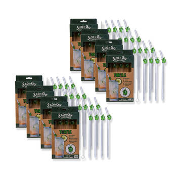 8x 4pc Eco-To-Go Glass Straw Turtle Heart Shaped Reusable with Cleaner Set