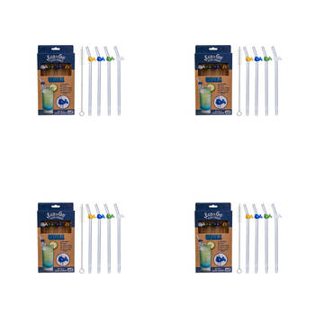 4x 4pc Eco-To-Go Glass Straw Whale Design Reusable with Cleaner Set Clear