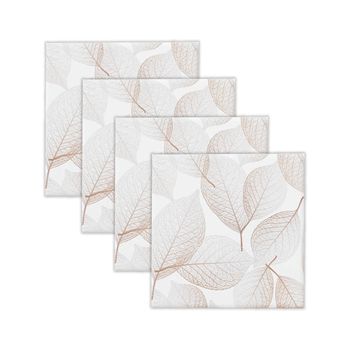 4pc Rayell Ceramic Printed Coasters Leaf Stencil Beige