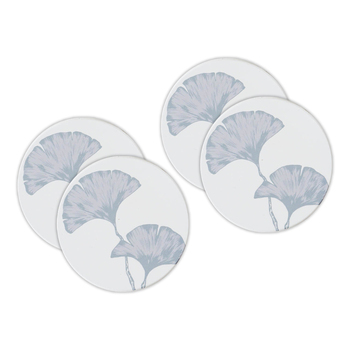 4pc Rayell Ceramic Printed Coaster Twin Ginkgos Grey