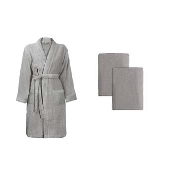 Luxe Turkey Cotton Bathrobe & Towel Set Grey