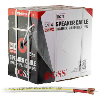 Doss 14AWG 4Core Speaker Cable Connector Cord Pulling Reel Roll White 152M