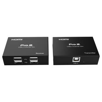 Pro2 1-in-4 Out USB2.0 Over Single CAT5 Extender/Transmitter Hub Black 50M