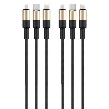 2PK RockRose Acacia Max 1m 3A Max 3-In-1 Nylon Braided Charge-Only Cable