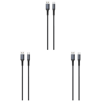 3PK Rockrose Powerline AC 3A USB-C Fast Charge & Data Sync Cable 1M