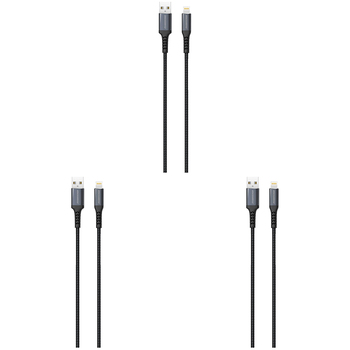 3PK Rockrose Powerline AL 2.4A 8-Pin Fast Charge & Data Sync Cable 1M