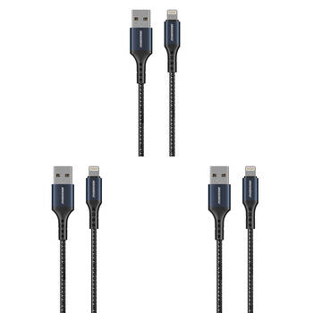 3PK Rockrose Sparta AL Nano USB-A to 8-Pin Fast Charging Cable 50cm