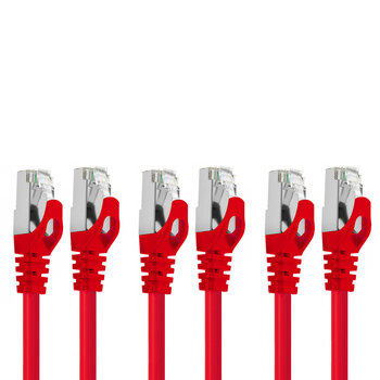 3PK Cruxtec RJ45 LAN CAT7 10GbE 30cm Triple Shielding Ethernet Cable - Red