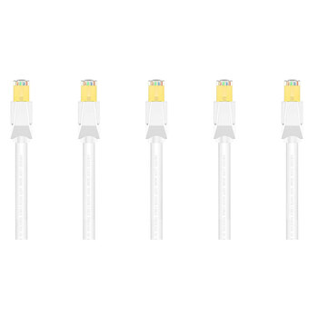 5PK Cruxtec CAT8 SF/FTP Triple Shield PoE Ethernet Cable 30cm - White