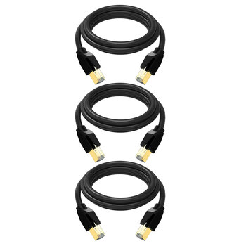 3PK Cruxtec RJ45 LAN CAT8 40GbE 50cm Triple Shielding Ethernet Cable - Black