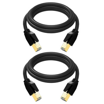 2PK Cruxtec RJ45 LAN CAT8 40GbE 2m Triple Shielding Ethernet Cable - Black