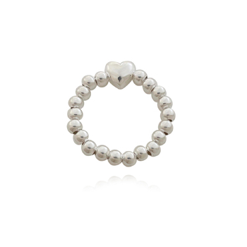 Culturesse Lya Beaded 2cm Heart Ring Stretchable - Silver