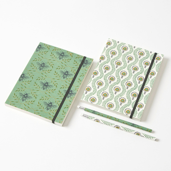 2pc Pilbeam Living Bee 80-Pages Notebooks w/ Pencil Set Writing Stationery