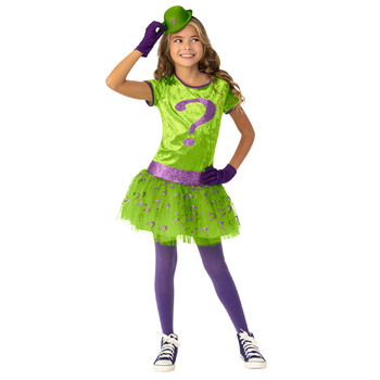 Dc Comics The Riddler Deluxe Tutu Girls Dress Up Costume - Size 9-10 YRS