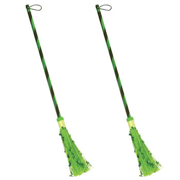 2PK Witch Broom Metallic Halloween Costume Accessory - Green