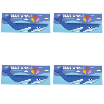 4PK Rex London Kids Wooden Ruler 0-15cm - Blue Whale 3y+