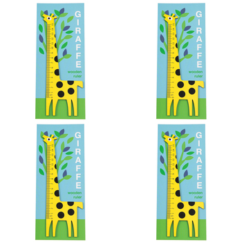 4PK Rex London Kids/Children Wooden Ruler 0-15cm - Yellow Giraffe 3y+