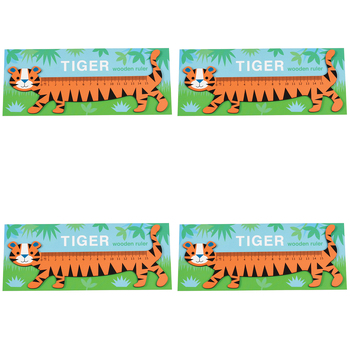 4PK Rex London Kids/Children Wooden Ruler 0-15cm - Tiger 3y+