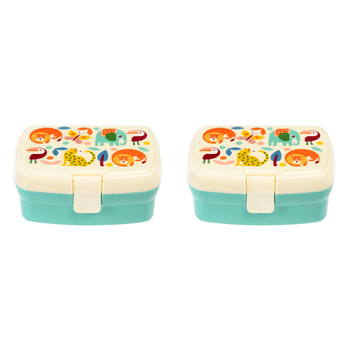 2PK Rex London Kids Plastic Lunch Box Rectangle 17x13cm - Wild Wonders