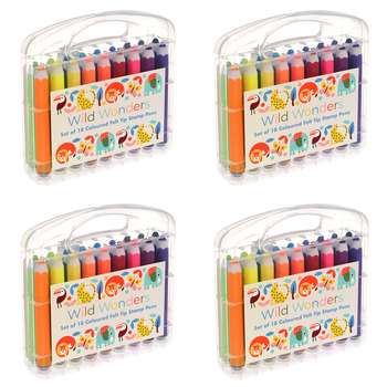 4x 18pc Rex London Felt Tip Stamp Pens Art/Craft Kit - Wild Wonders