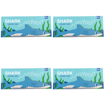 4PK Rex London Kids/Children Wooden Ruler 0-15cm - Shark 3y+