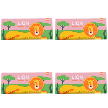 4PK Rex London Kids/Children Wooden Ruler 0-15cm - Lion 3y+