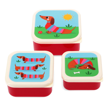 3pc Rex London Kids Plastic Snack Box Square Set - Sausage Dog