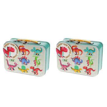 2PK Rex London Kids Metal Tin Case w/ Handle 19cm Dinosaurs 3y+