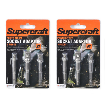 2x 3pc Supercraft 6/9.5/12mm Socket Adaptors Power Drill Bit Set