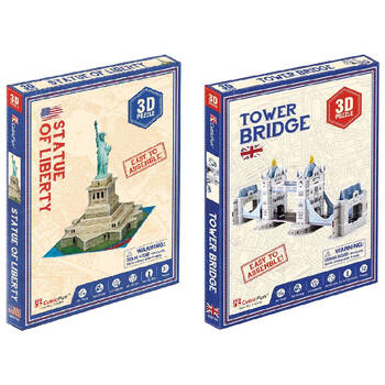 2pc Cubic Fun Tower Bridge and Statue of Liberty Kids/Childrens 3D Puzzles 8y+