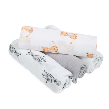 4PK Aden Anais Safari Babes 112cm Muslin Swaddles Baby Blanket - Grey