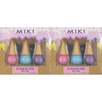 2PK 3pc Miki Water Based Ice Cream Nail Polish 5y+/8mL Multi Coloured