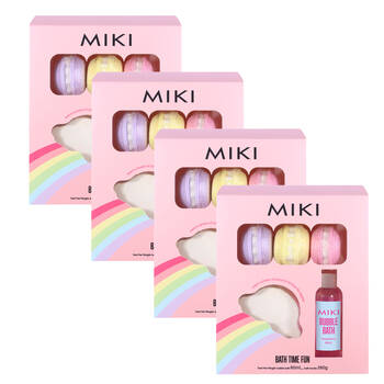 4PK 5pc Miki Kids Bath Time Fun Pack w/ 65g Bathbombs and 60mL Bubbles 3y+