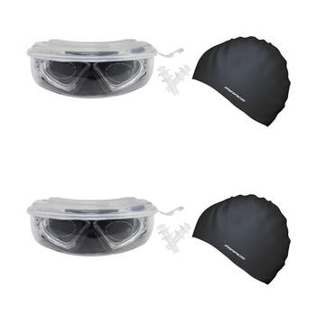2PK Mirage Lethal Unisex Adult Goggles/Swim Cap/Ear Plugs Swimming Pack Black