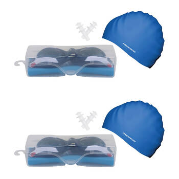 2PK Mirage Unisex Adult Goggles/Swim Cap/Ear Plugs Swimming Pack Blue