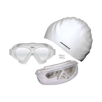 Mirage Bondi Ocean Goggles/Swim Cap/Ear Plugs Swimming Pack White