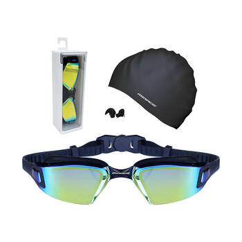 Mirage Lane Master Adult Performance Goggles/Swim Cap/Ear Plugs Swim Pack Black