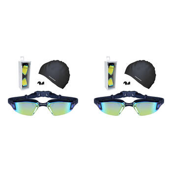 2PK Mirage Lane Master Adult Performance Goggles/Swim Cap/Ear Plugs Pack Black