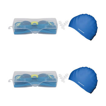 2PK Mirage Junior Kids Goggles/Swim Cap/Ear Plugs Swimming Pack Blue