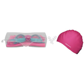 Mirage Junior Kids Goggles/Swim Cap/Ear Plugs Swimming Pack Pink