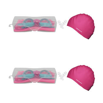 2PK Mirage Junior Kids Goggles/Swim Cap/Ear Plugs Swimming Pack Pink