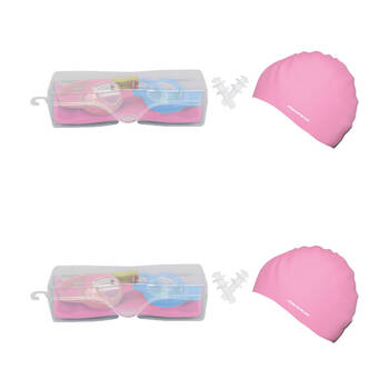 2PK Mirage Kids Goggles/Swim Cap/Ear Plugs Swimming Pack Blue/Pink